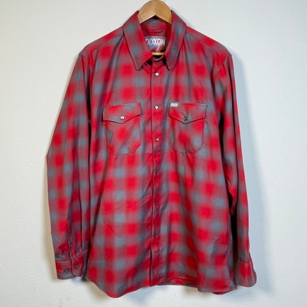 Dixxon Flannel Company Pulaski Men XL Red Gray Plaid D-Tech Snap Button Shirt